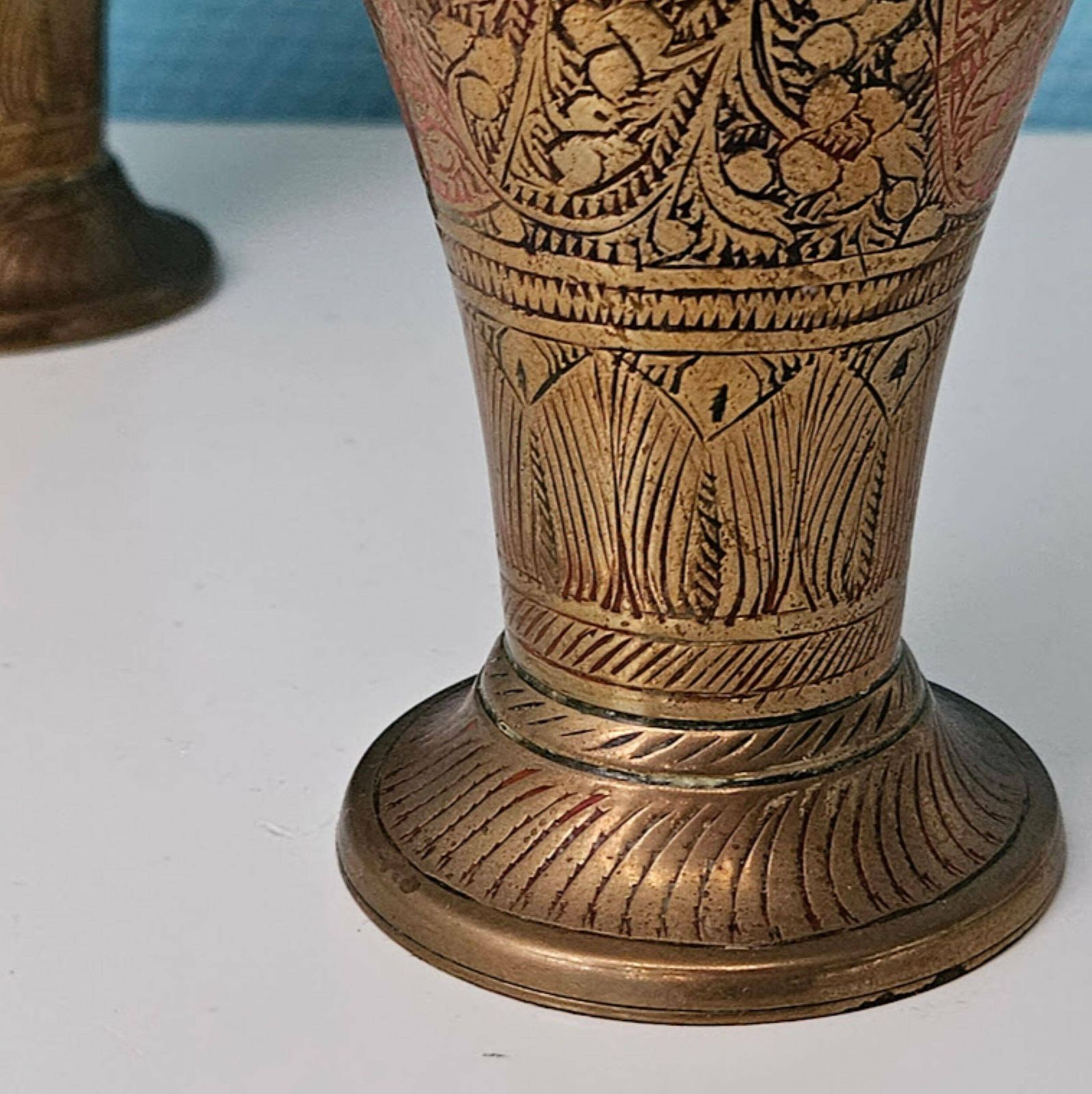 Pair Of Gold Vases Engraved Brass 7" , New Home Gift, Brass Anniversary Gift, Asian Brass Vases, Oriental India Vases photo Home Decor