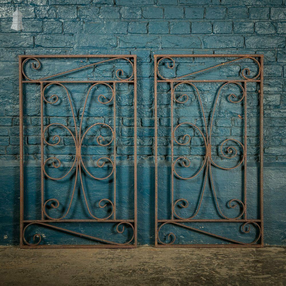 Home Fixtures Railing Panels Pair Of Wrought Iron Scroll Design Gate Panels photo