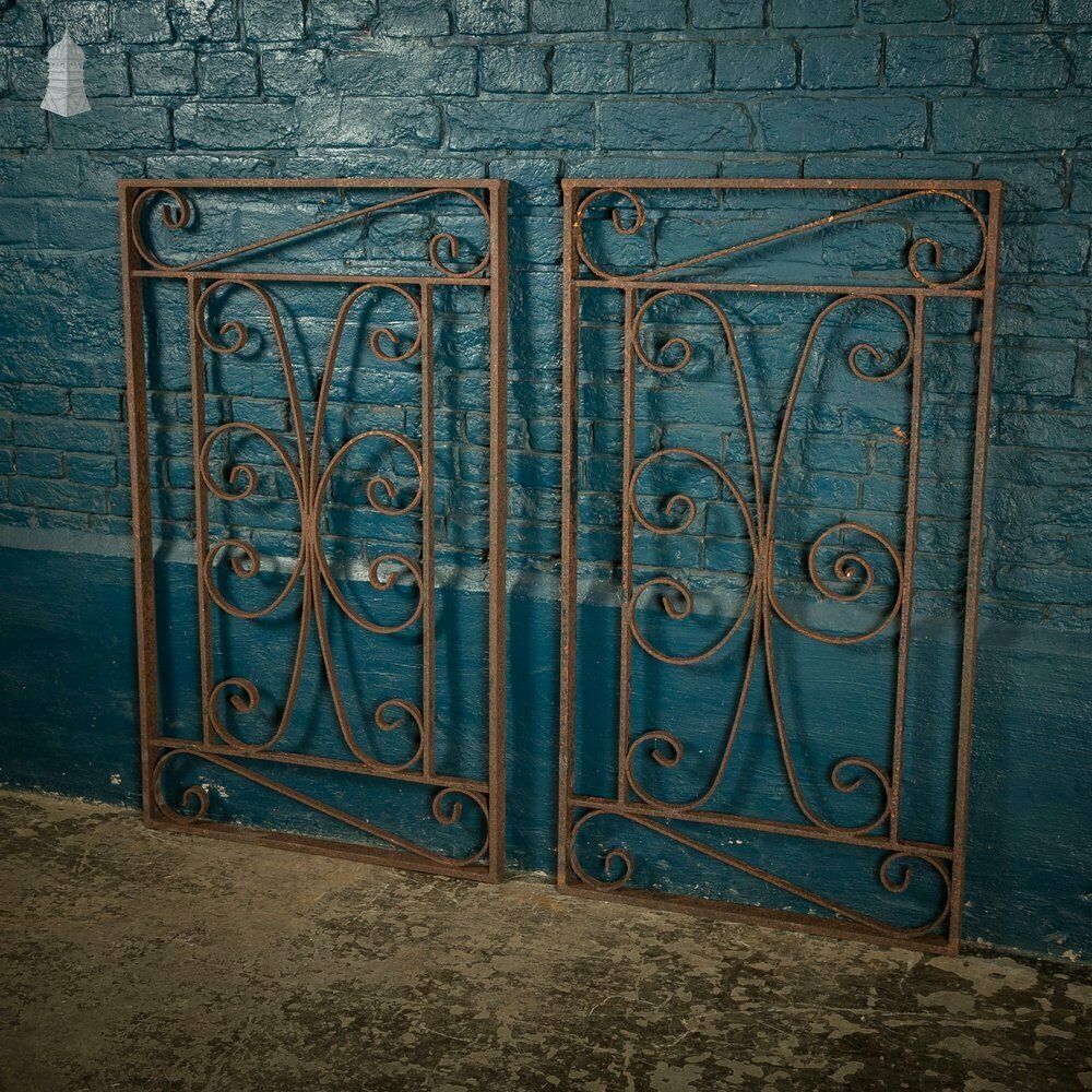 photo vinterior Railing Panels Pair Of Wrought Iron Scroll Design Gate Panels