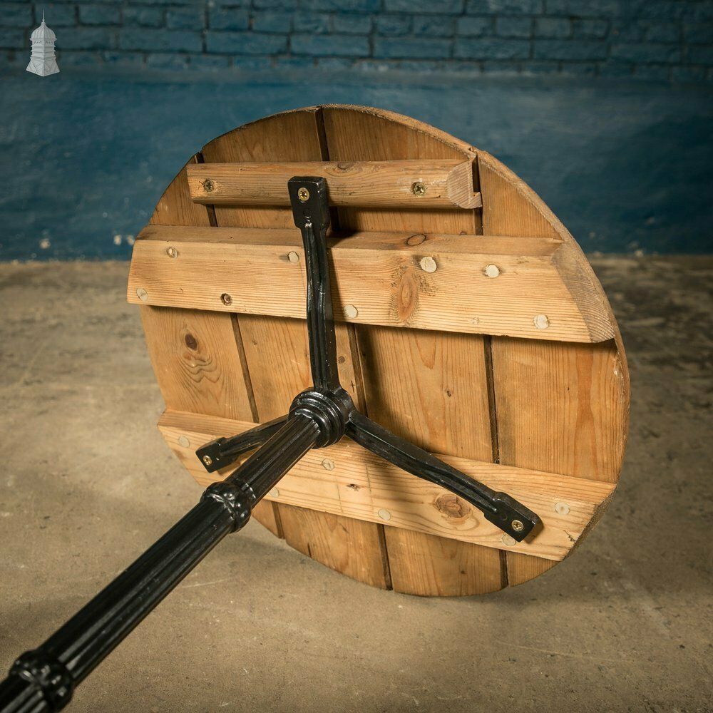 photo for sale Round Bistro Tables, Reclaimed Pine Tops On Cast Alloy Bases, Pair
