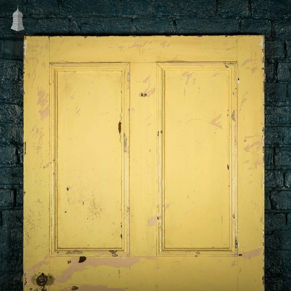 Pine Panelled Door, Moulded 4 Panel Yellow Painted photo for sale