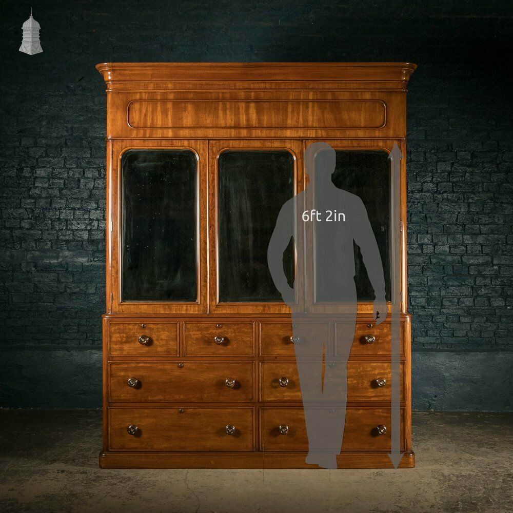 photo vintage Mahogany Compactum Wardrobe, 19th C Mirrored Twin Chest Wardrobe