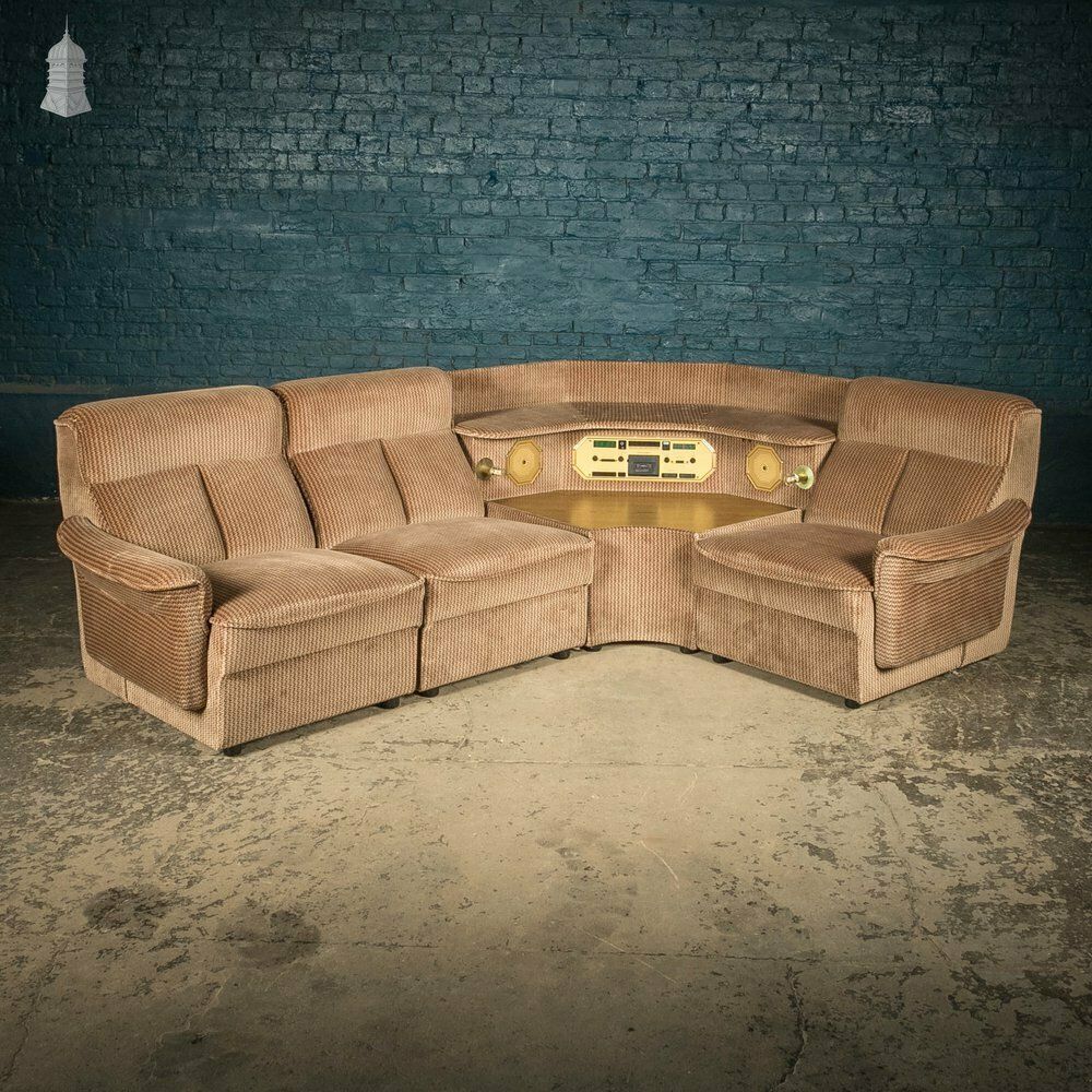 Modular Corner Sofa, Rare 1980’s Corner Suite With Built In Hi Fi And Lamps