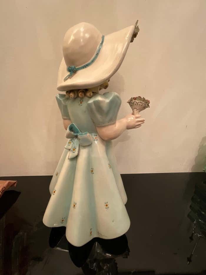 Tosin La Freccia   Polychrome Ceramic Baby Girl   Veneto 1940   Made In Italy photo for sale