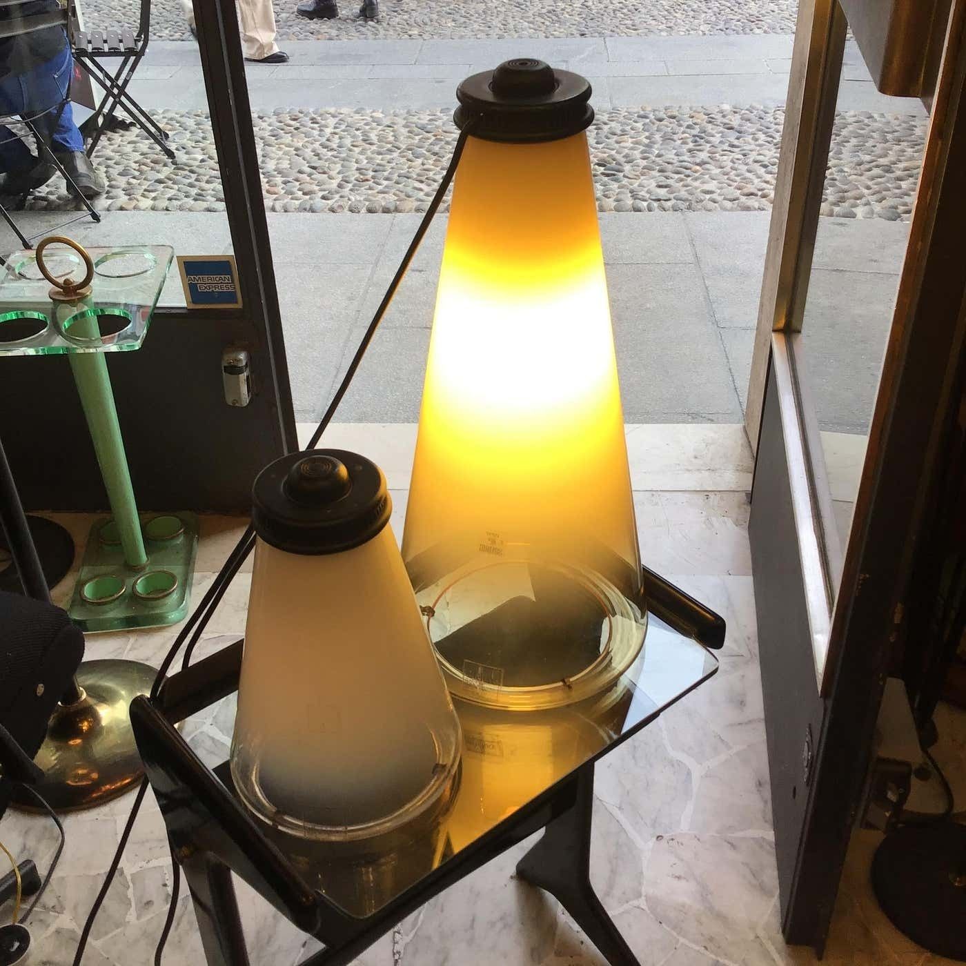 Arteluce "Cone And Conetto" Couple Table Lamps Glass 1975 Italy photo furniture