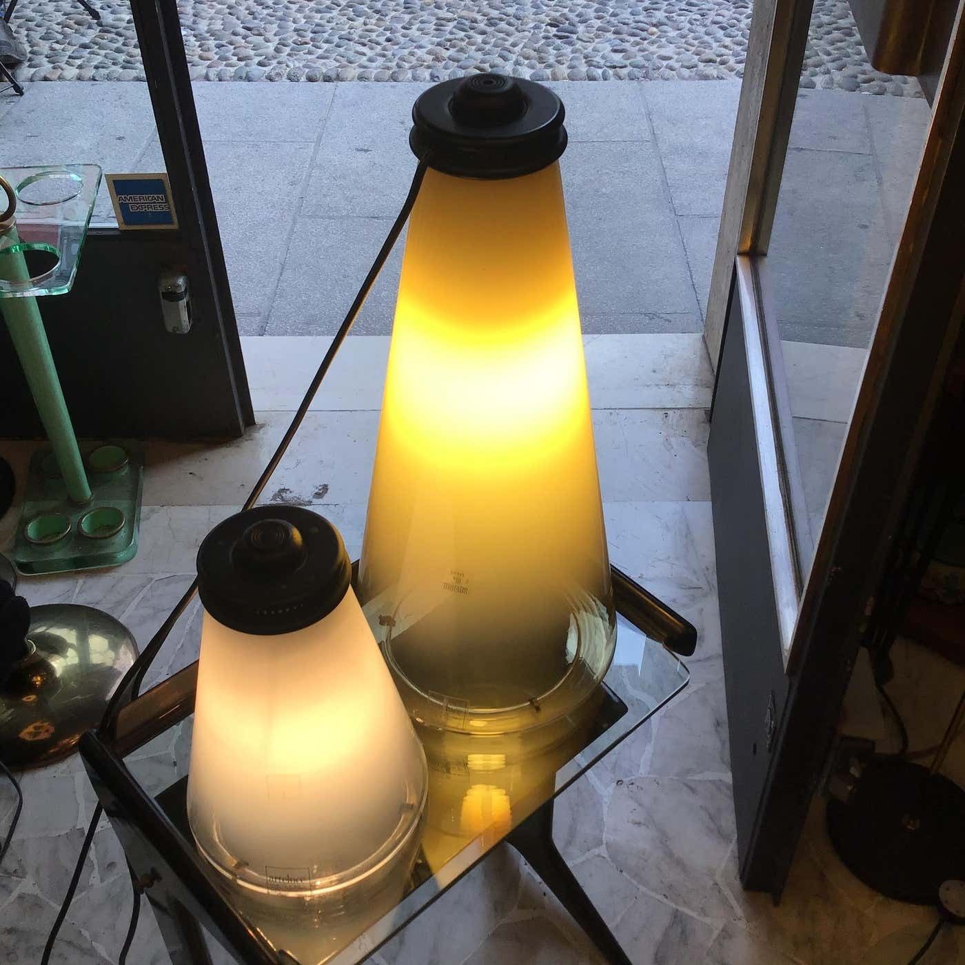 Arteluce "Cone And Conetto" Couple Table Lamps Glass 1975 Italy photo vintage