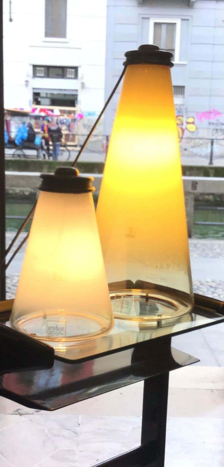 photo buy Arteluce "Cone And Conetto" Couple Table Lamps Glass 1975 Italy
