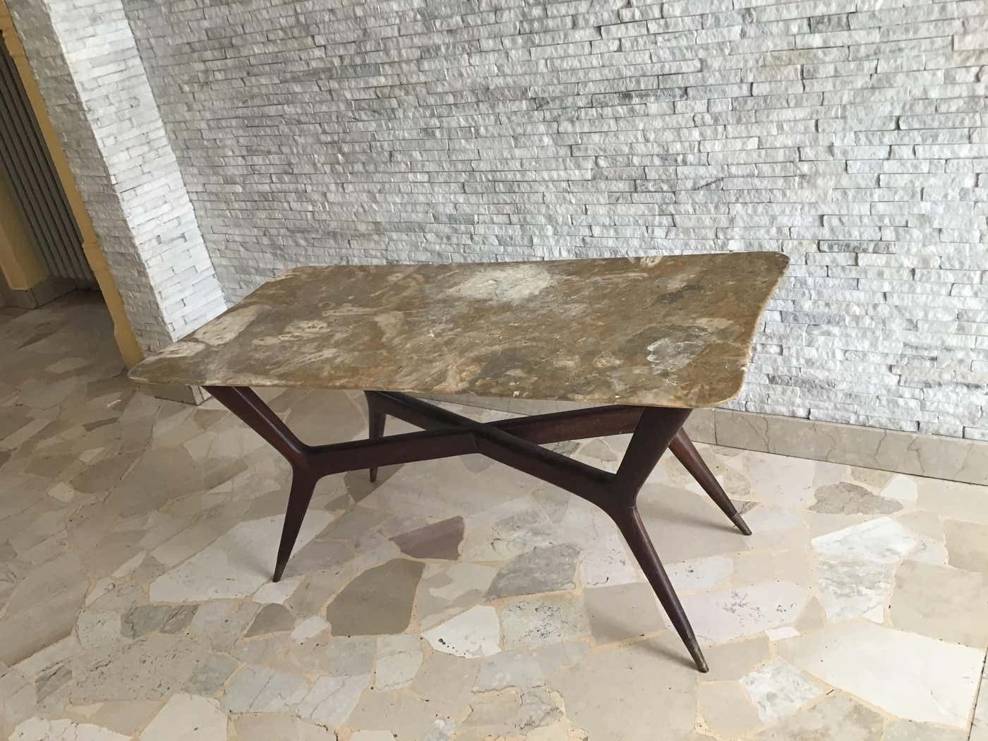 Gio' Ponti Coffee Table Brass Wood Marble, Certificate Archive 1950, Italy photo furniture