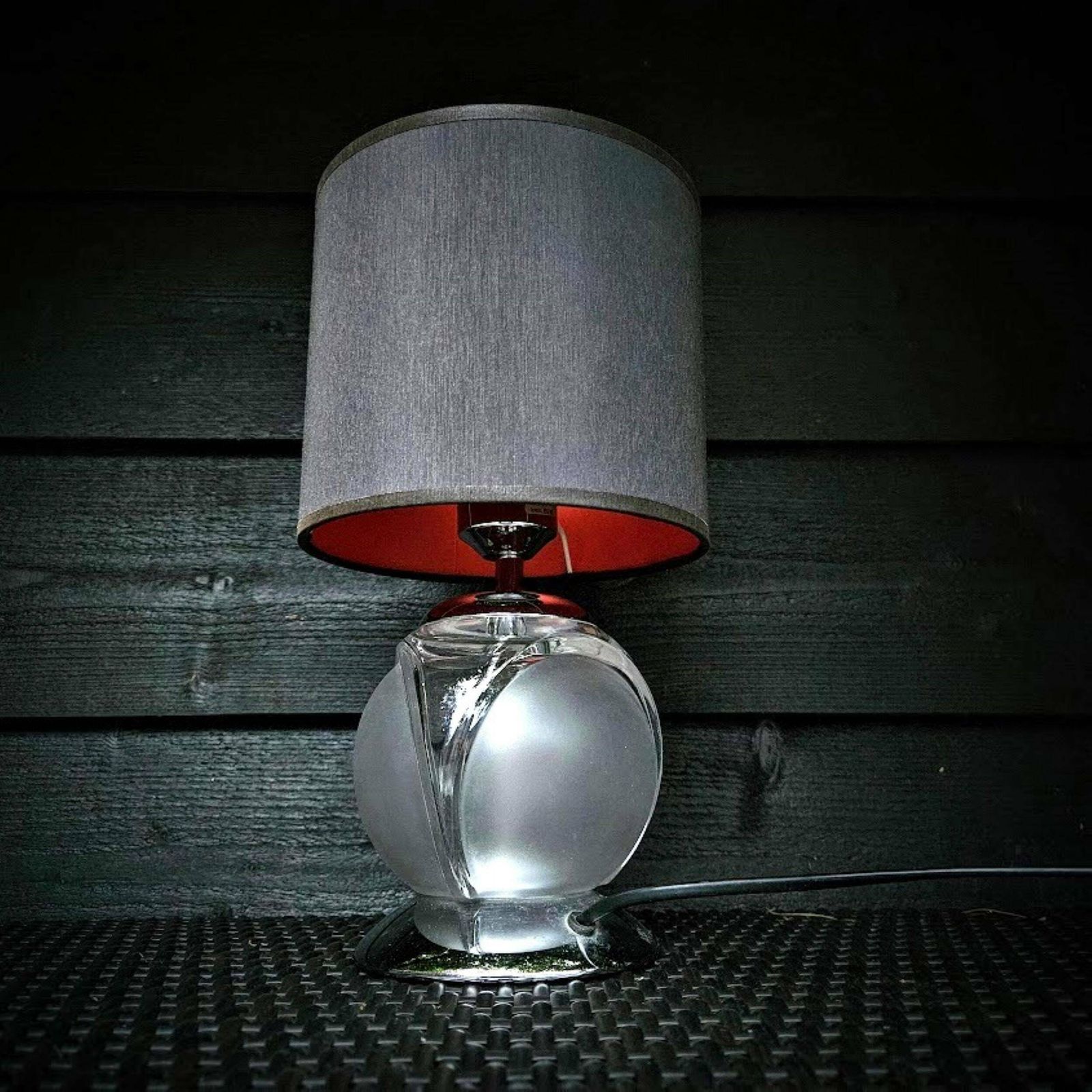 Glass Globe Table Lamp With Lampshade Black And Red, Mid Century Modern Lamp Made In Germany, Cord, Switch And Plug photo furniture