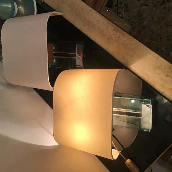 Fontana Arte Sconces/Appliques Metal Crome Glass Lampshade 1968 Italy photo vintage