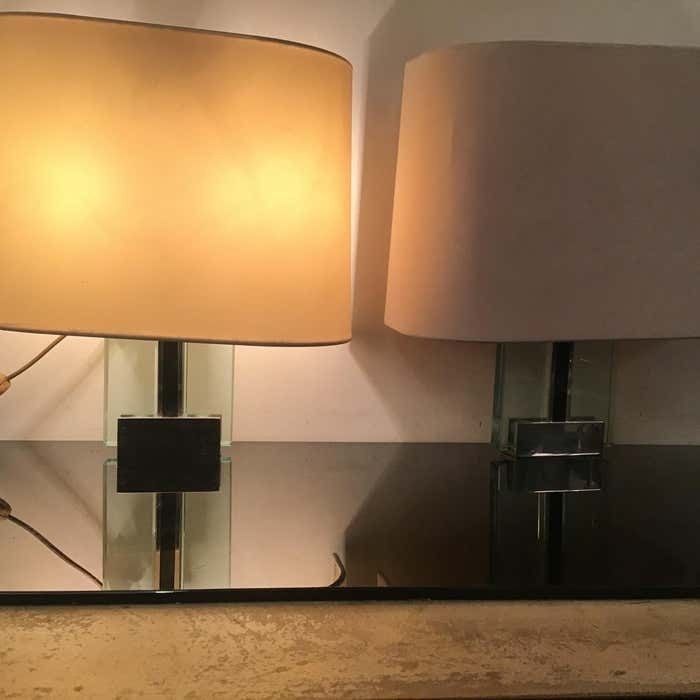 photo vinterior Fontana Arte Sconces/Appliques Metal Crome Glass Lampshade 1968 Italy