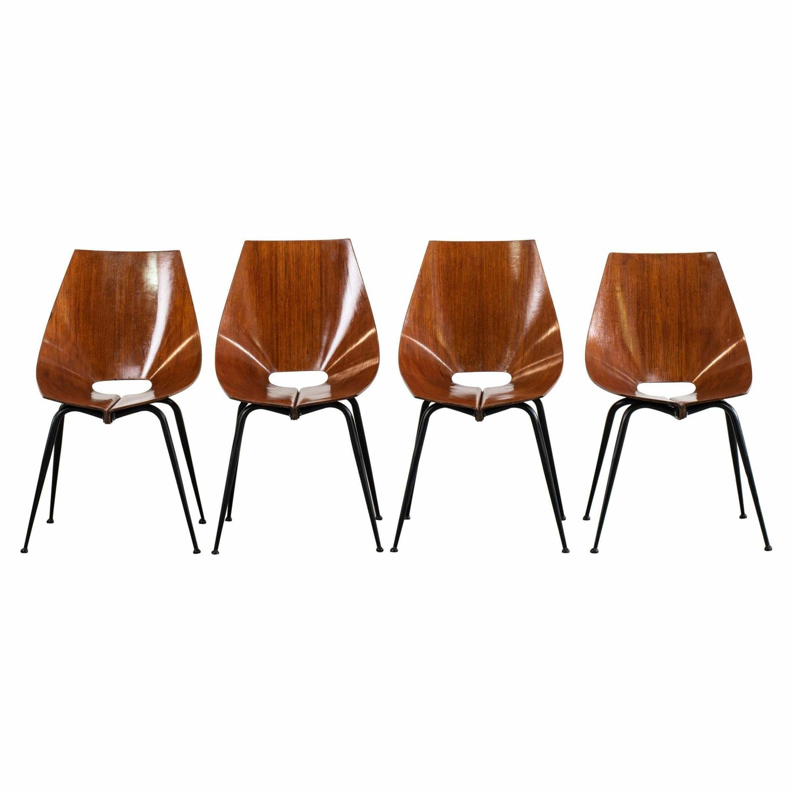 Carlo Ratti Set Of Four Chairs In Plywood By Società Compensati Curvi 1950s photo vinterior