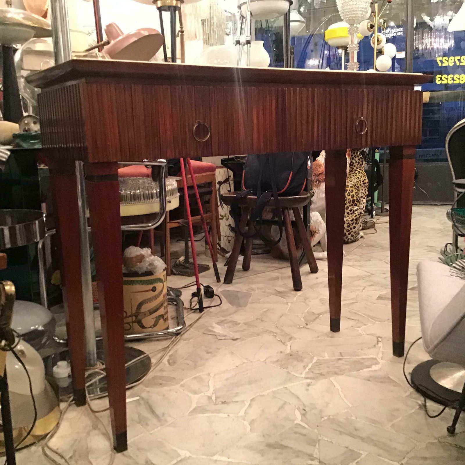 Paolo Buffa Console Brass Wood Marbre 1940 Italy photo Furniture