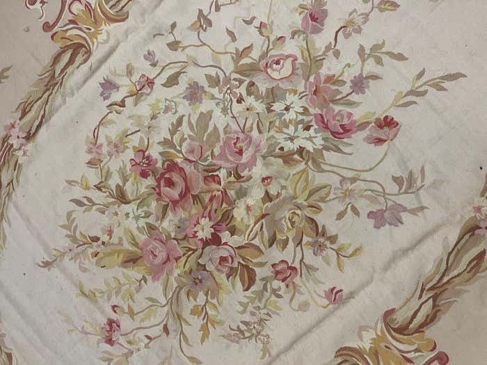 Rococo Aubusson Rug Beige Pink Handwoven Carpet Wool Livingroom Rug Home Decor photo vintage