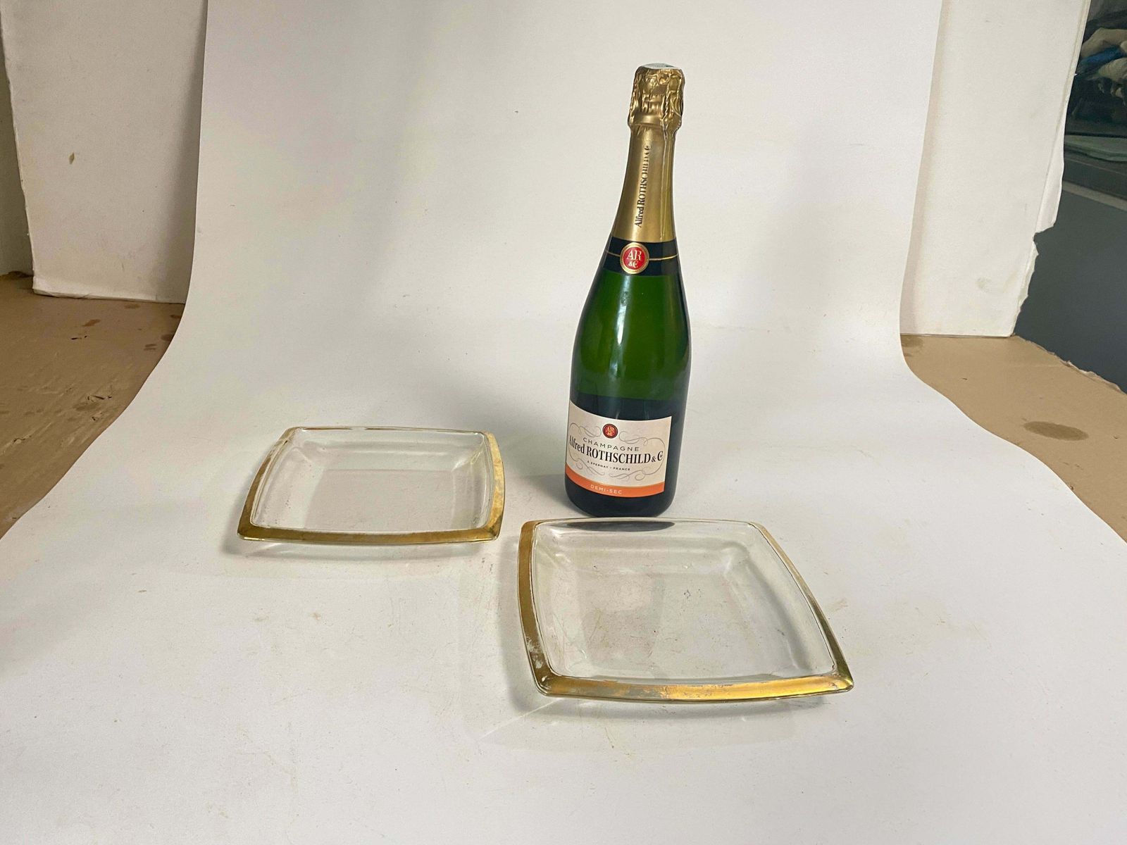 Vide Poche Or Ashtray In Art Glass France Golden Border Circa 1970 Set Of 2 photo 472.0