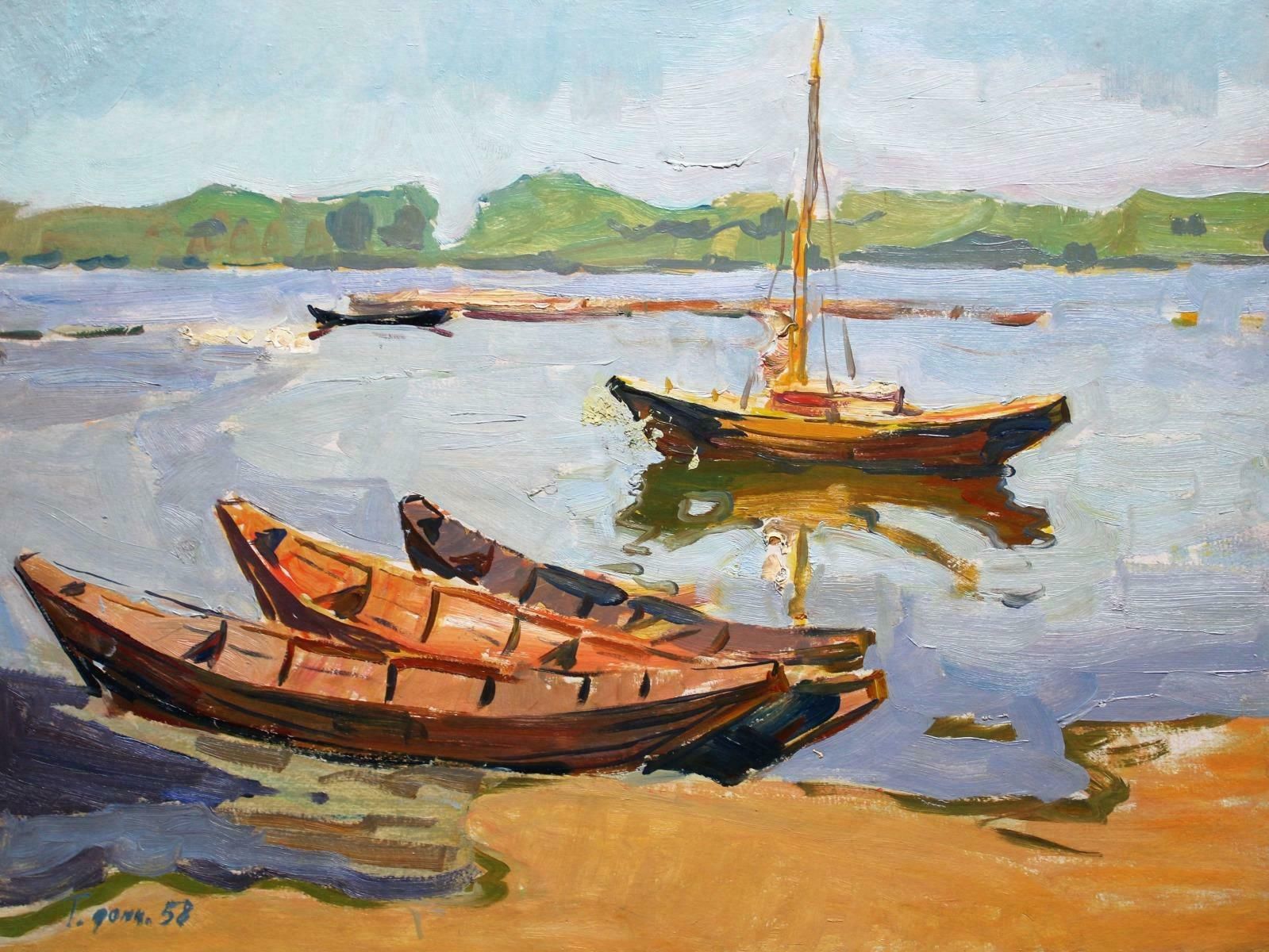 German Dontsov Boats. 1958. Cardboard, Oil,  1958