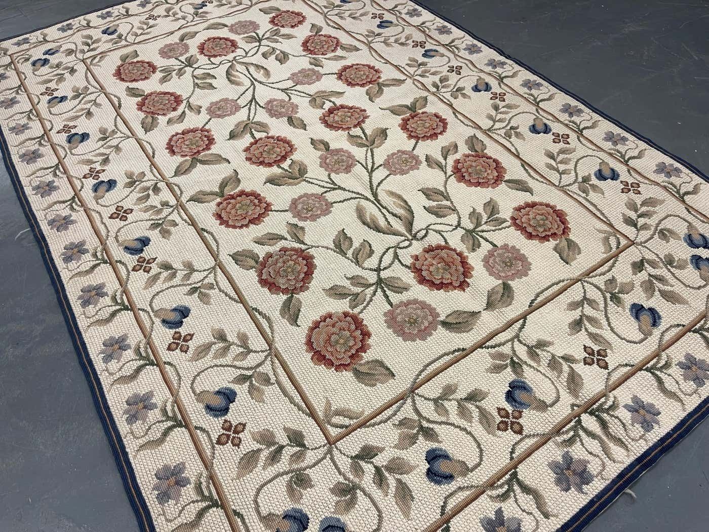 Flat Weave Rug Ivory Handwoven Carpet Floral Livingroom Rugs For Sale Home Decor photo furniture