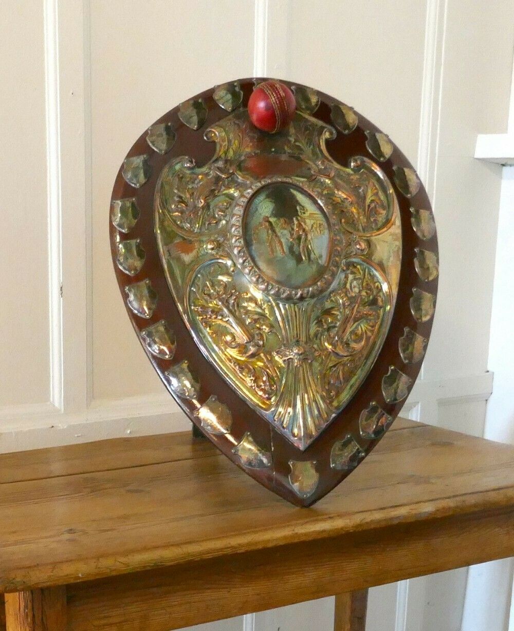 photo buy 1901 Art Nouveau Sheffield Plate Cricket Trophy Shield, By Walker Hall And Sons