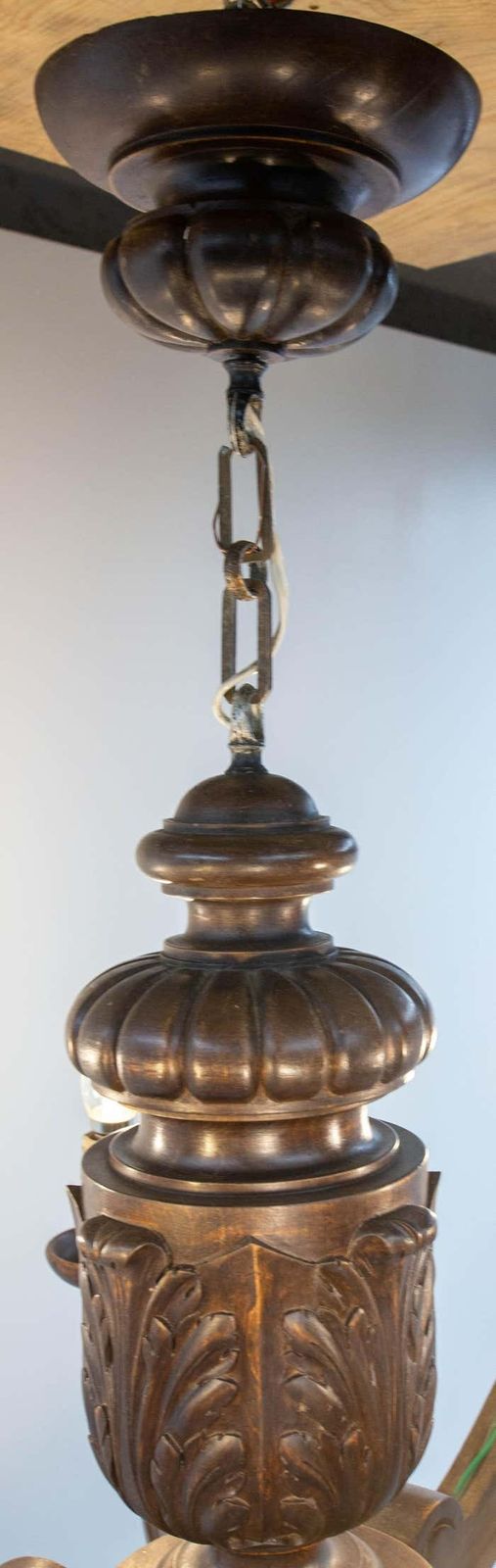 990.0 Spanish Renaissance Style Oak Ceiling Lustre Six Lamps, Circa 1960 photo