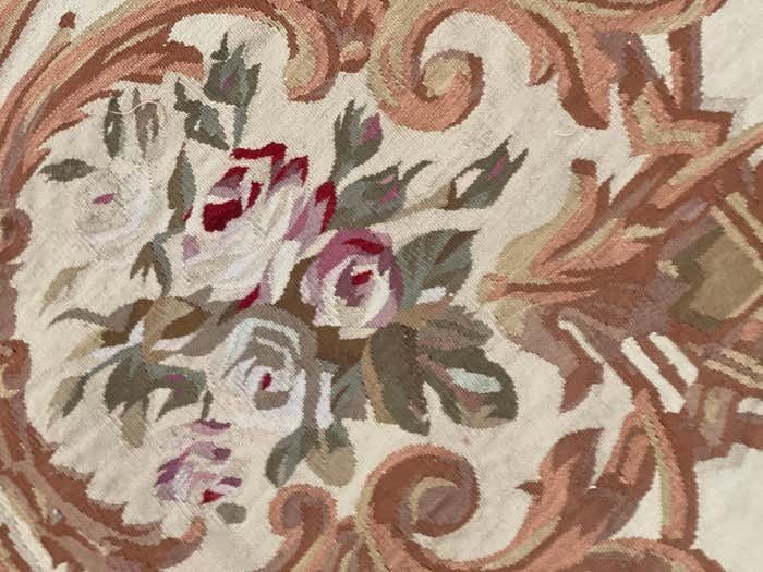 Square Aubusson Rug Brown Blue Handwoven Carpet Floral Livingroom Rug Home Decor photo buy