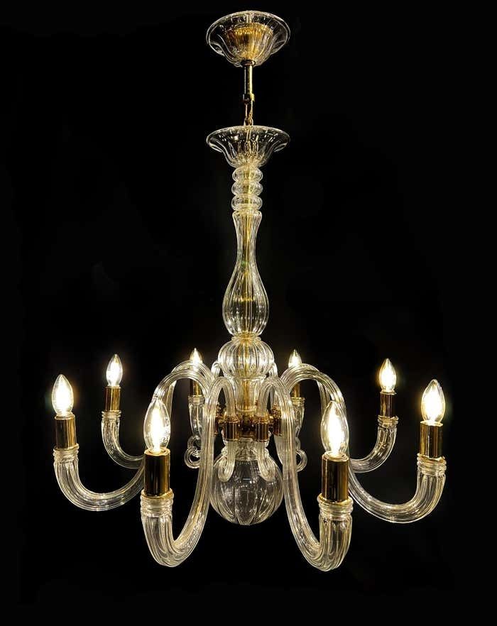 Italian Chandelier Gold Inclusion By Barovier & Toso, Murano, 1970s photo furniture