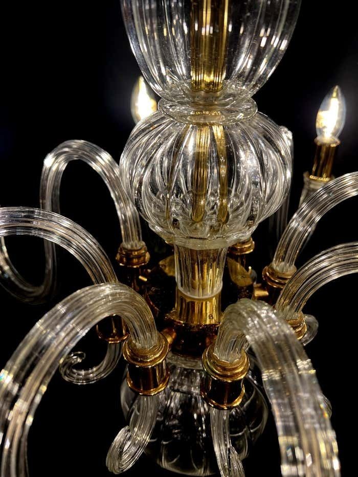 Italian Chandelier Gold Inclusion By Barovier & Toso, Murano, 1970s photo buy