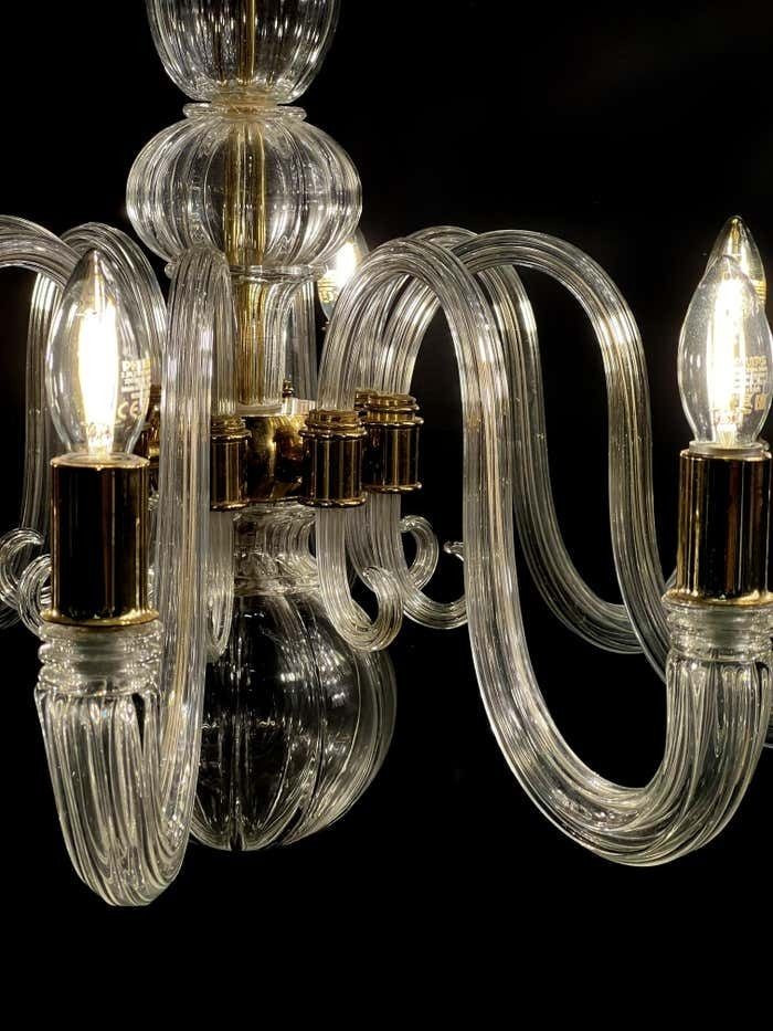 photo vintage Italian Chandelier Gold Inclusion By Barovier & Toso, Murano, 1970s