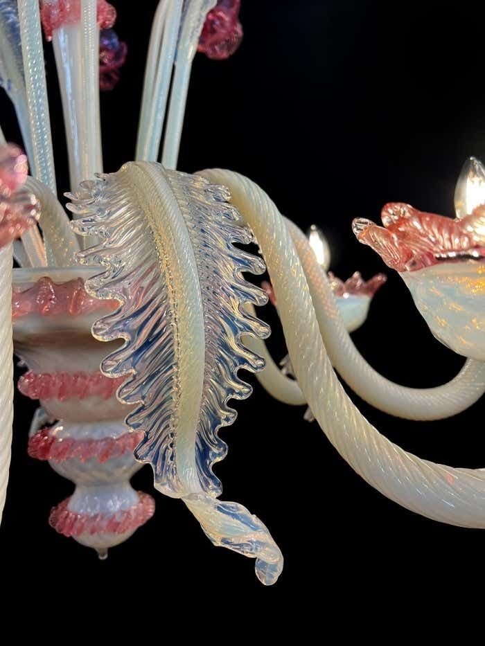 Majestic Light Blue And Pink Venetian Chandelier, Murano, 1950s photo for sale