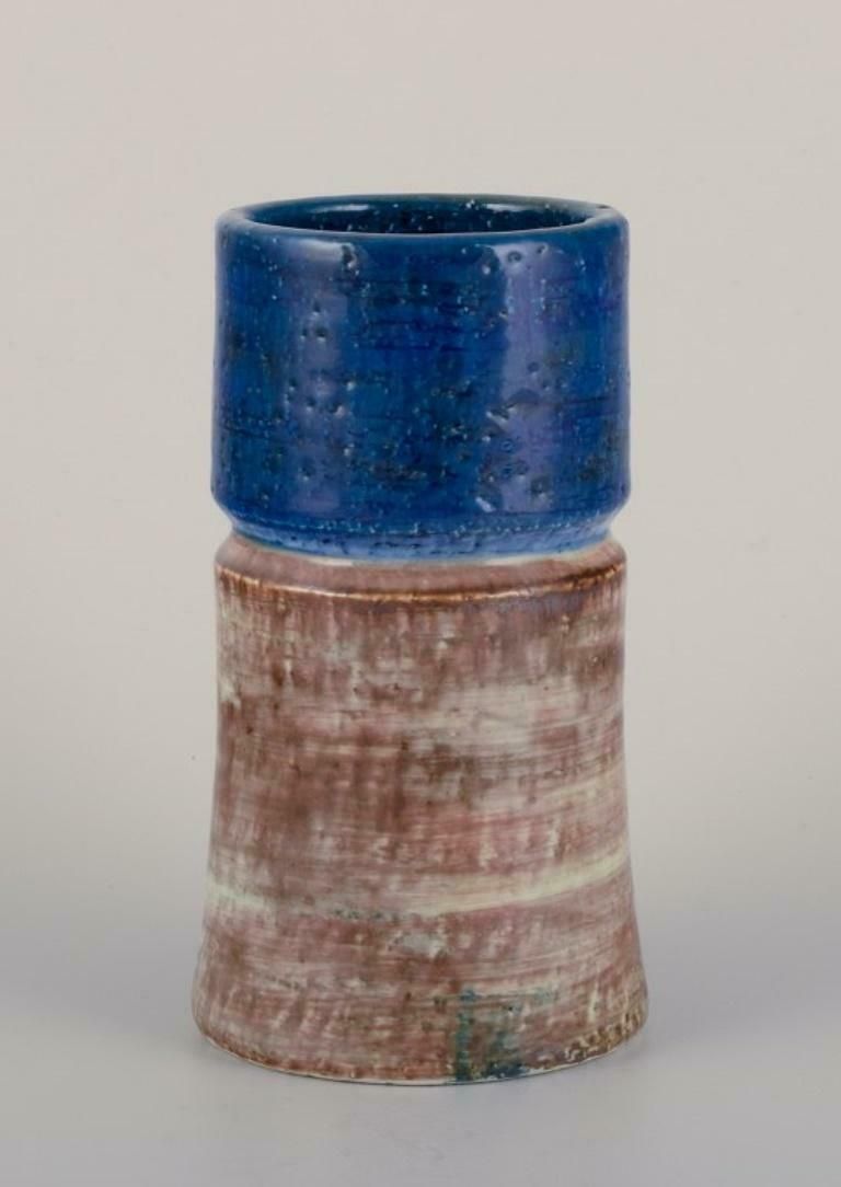 Sylvia Leuchvius For Rörstrand. Ceramic Vase With Glaze In Blue And Sandy Tones.