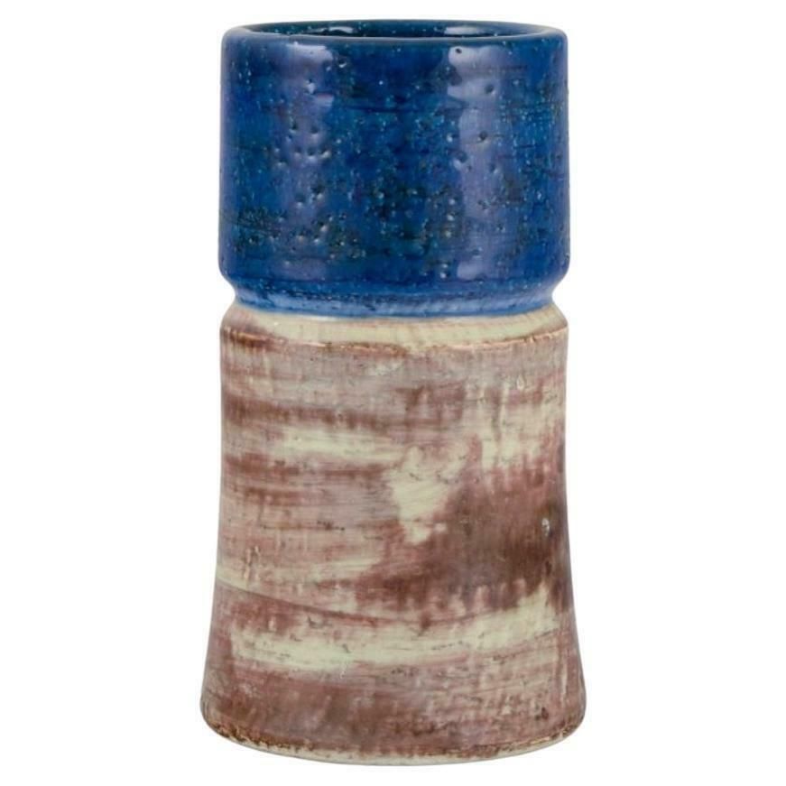 Sylvia Leuchvius For Rörstrand. Ceramic Vase With Glaze In Blue And Sandy Tones. photo vinterior