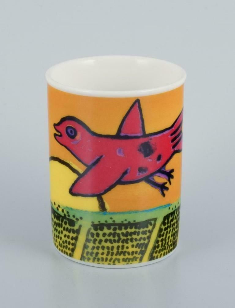 Corneille, Dutch Cobra Artist. Coffee Cup, Plate And Egg Cup With Birds 1980/90s photo for sale