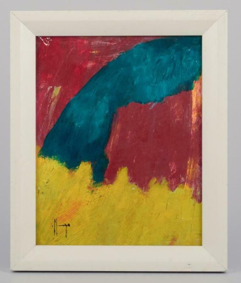 Swedish Artist. Oil On Board. Abstract Composition In Bold Colours.