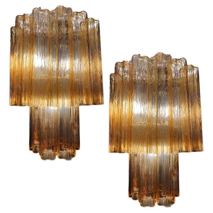 Charming Pair Of Italian Amber Chandeliers By Valentina Planta, Murano photo furniture