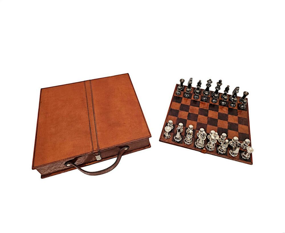 A Fabulous Leather Chess Set And Case photo furniture