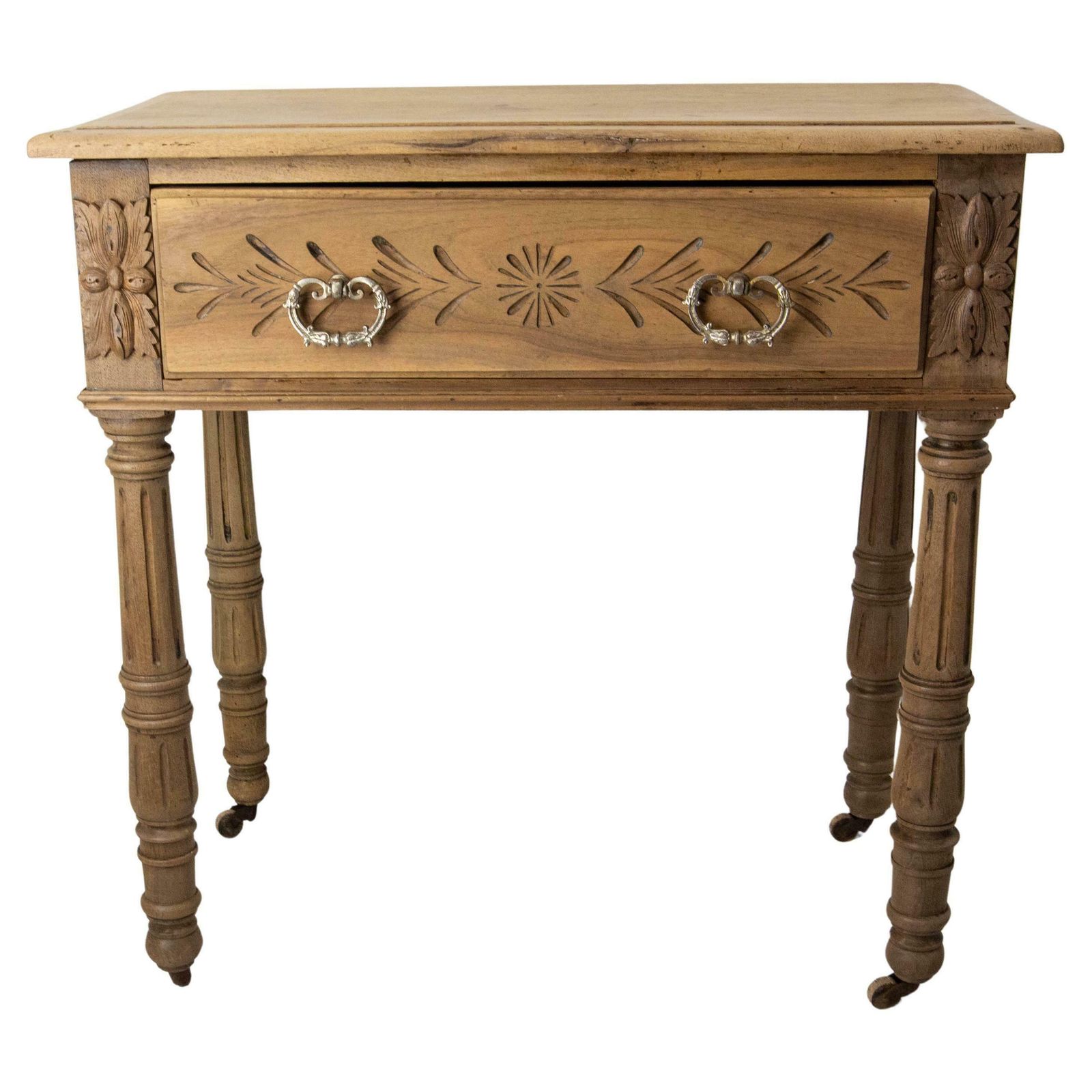 French 19th Century Writing Table On Wheels Carved Walnut Desk English Style photo furniture