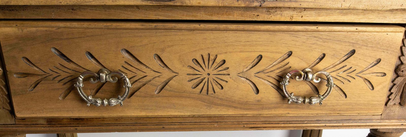 French 19th Century Writing Table On Wheels Carved Walnut Desk English Style photo vintage