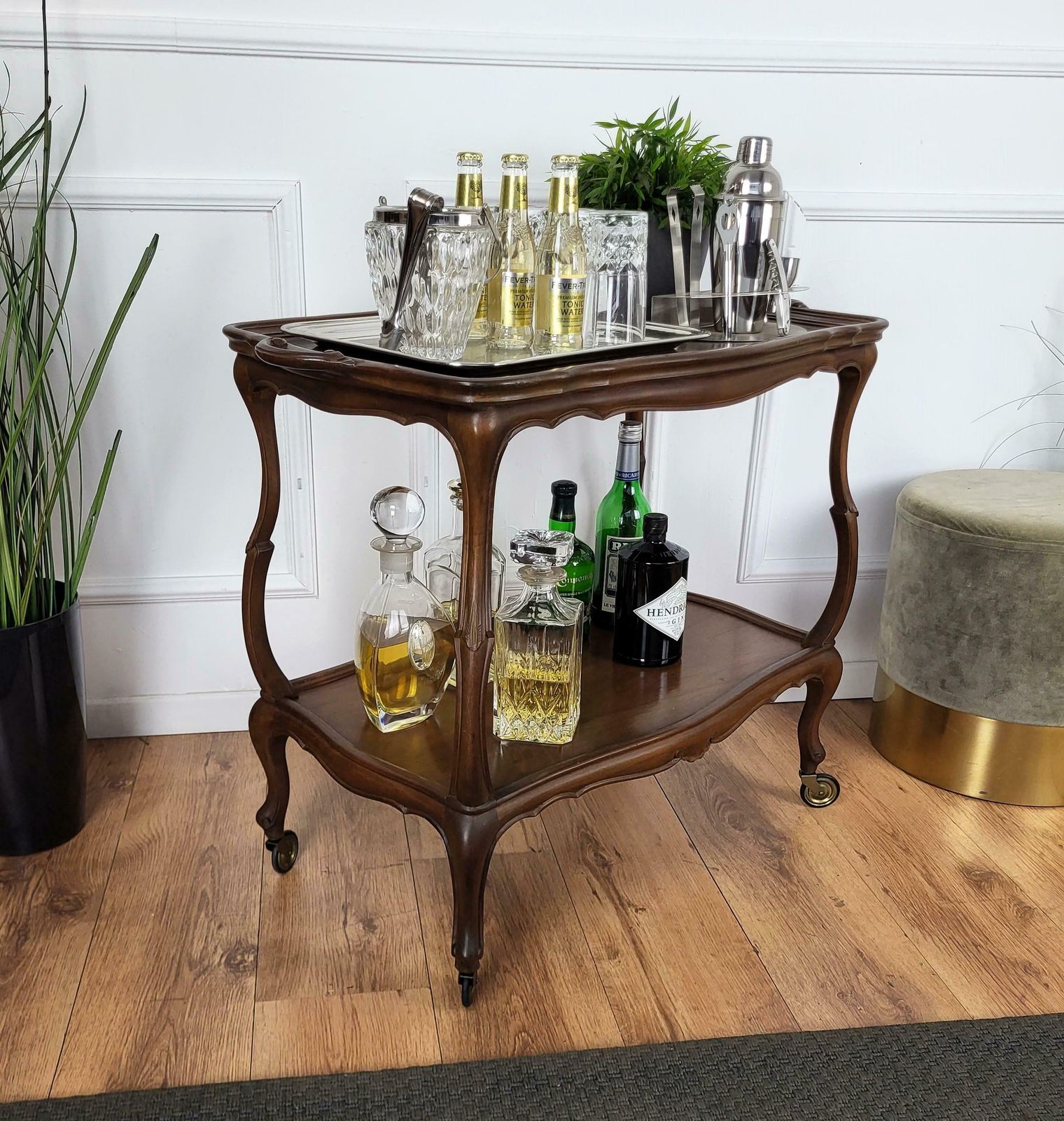 1950s Italian Mid Century Chippendale Wood Dry Bar Cabinet Liquor Cart photo for sale