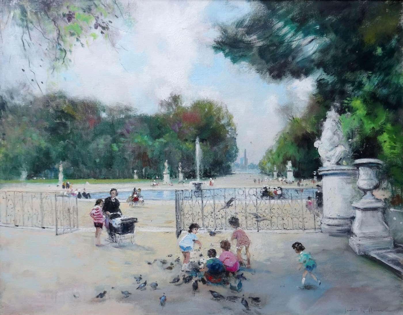 Jules René Hervé Le Grand Basin Des Tuileries. Oil On Canvas.