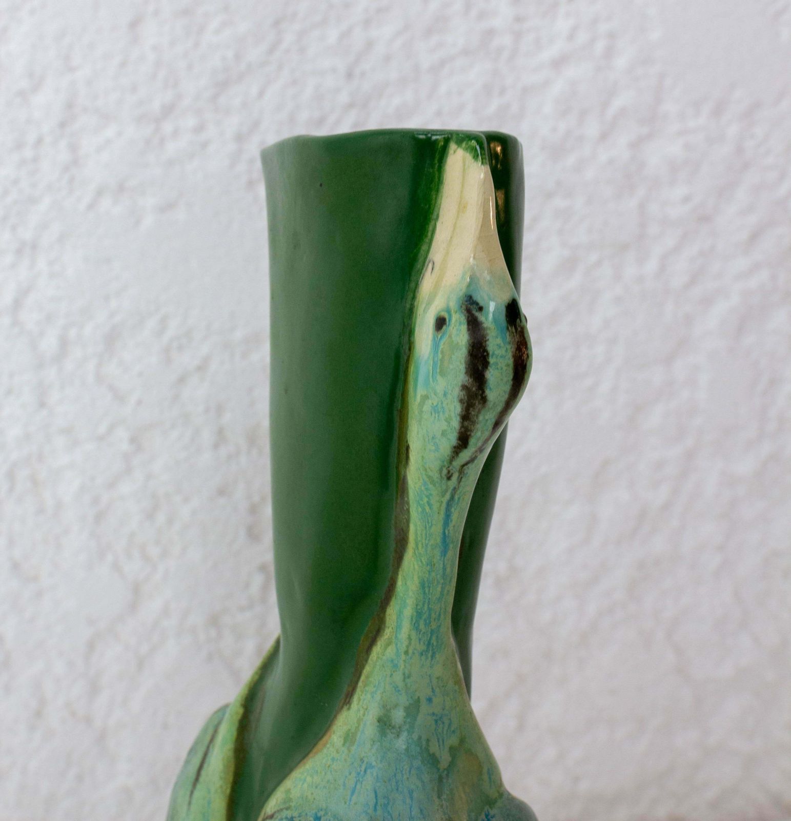French Glass Vase With Two Gooses Embossed Art Nouveau, Circa 1900 photo 306.0