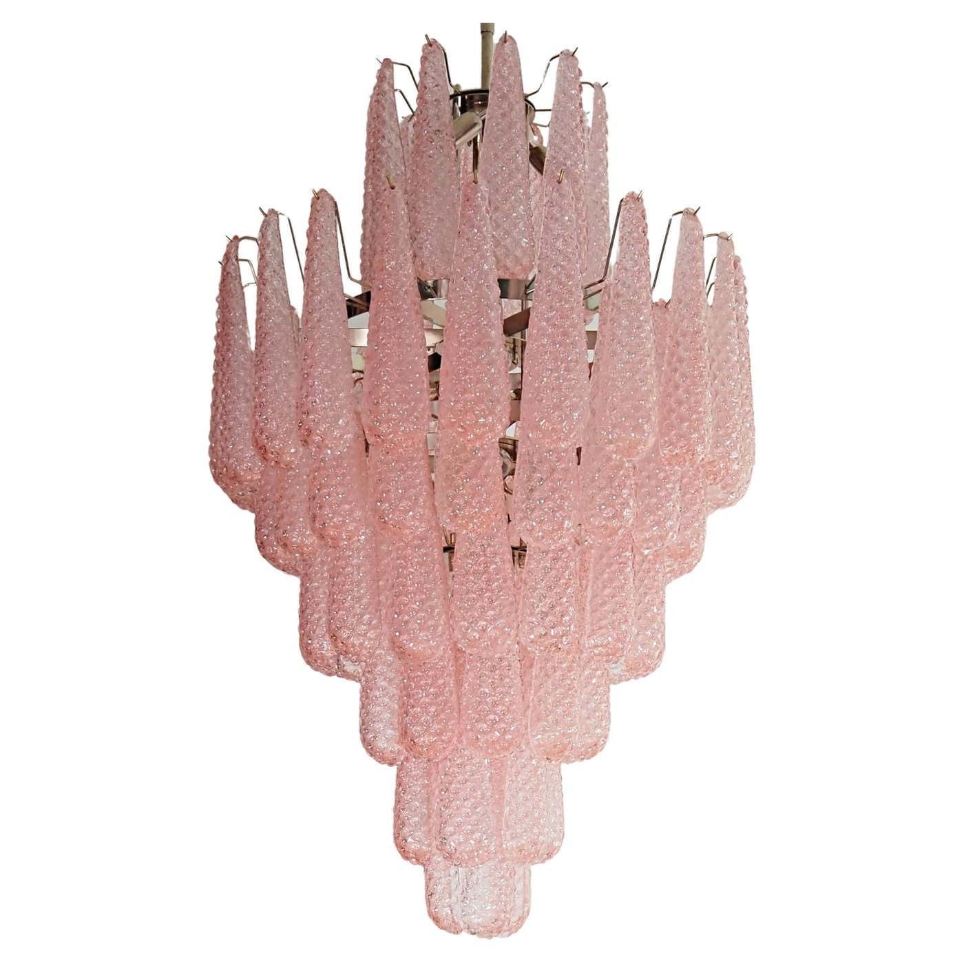 Italian Pink And White Petal Chandeliers, Murano