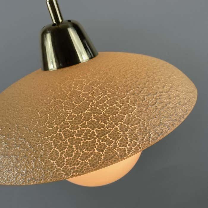 Lighting Cream Textured Glass And Brass Pendants, Sweden 1940s To 1950s photo