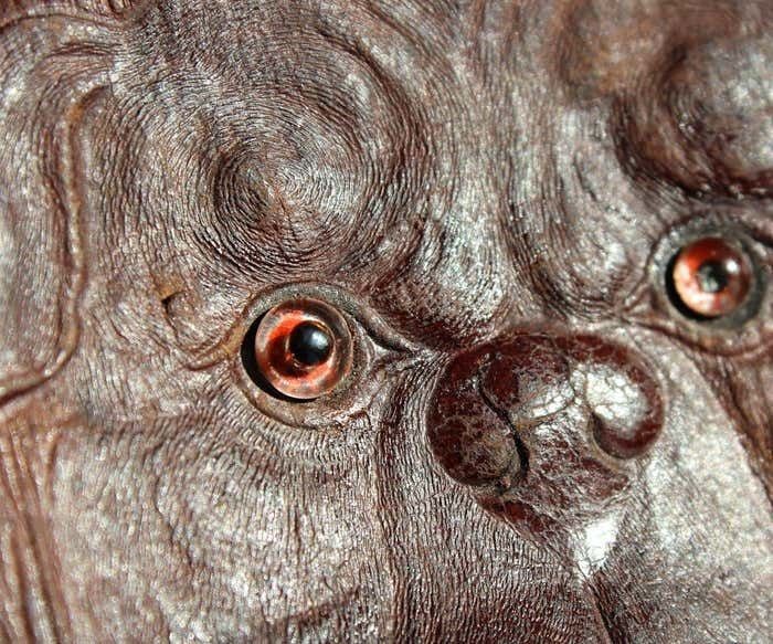 Mid 20th Century Folk Art Pug Bull Dog Leather Coin Purse Bag photo vinterior