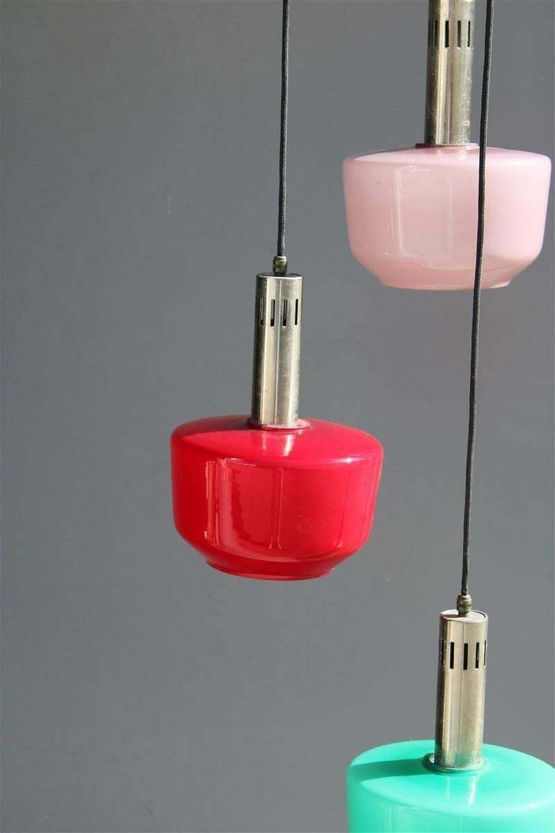 Cascade Chandelier Ceiling Lamp Vistosi Red Green Pink 1950s Mid Century Italy photo for sale
