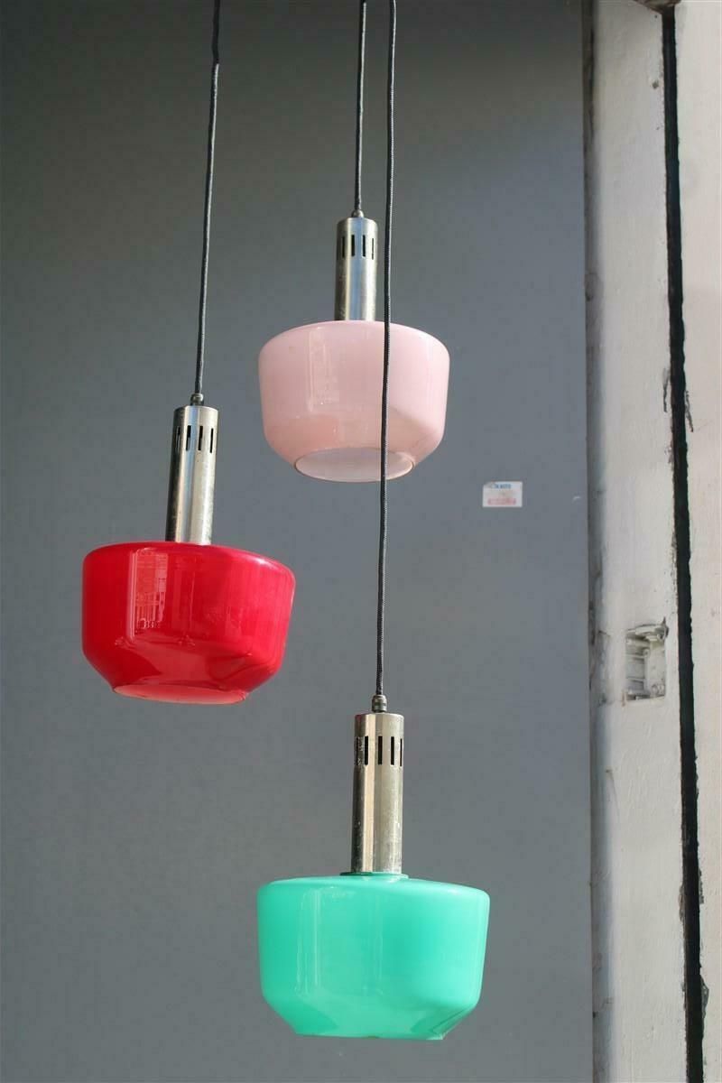 Cascade Chandelier Ceiling Lamp Vistosi Red Green Pink 1950s Mid Century Italy photo vinterior