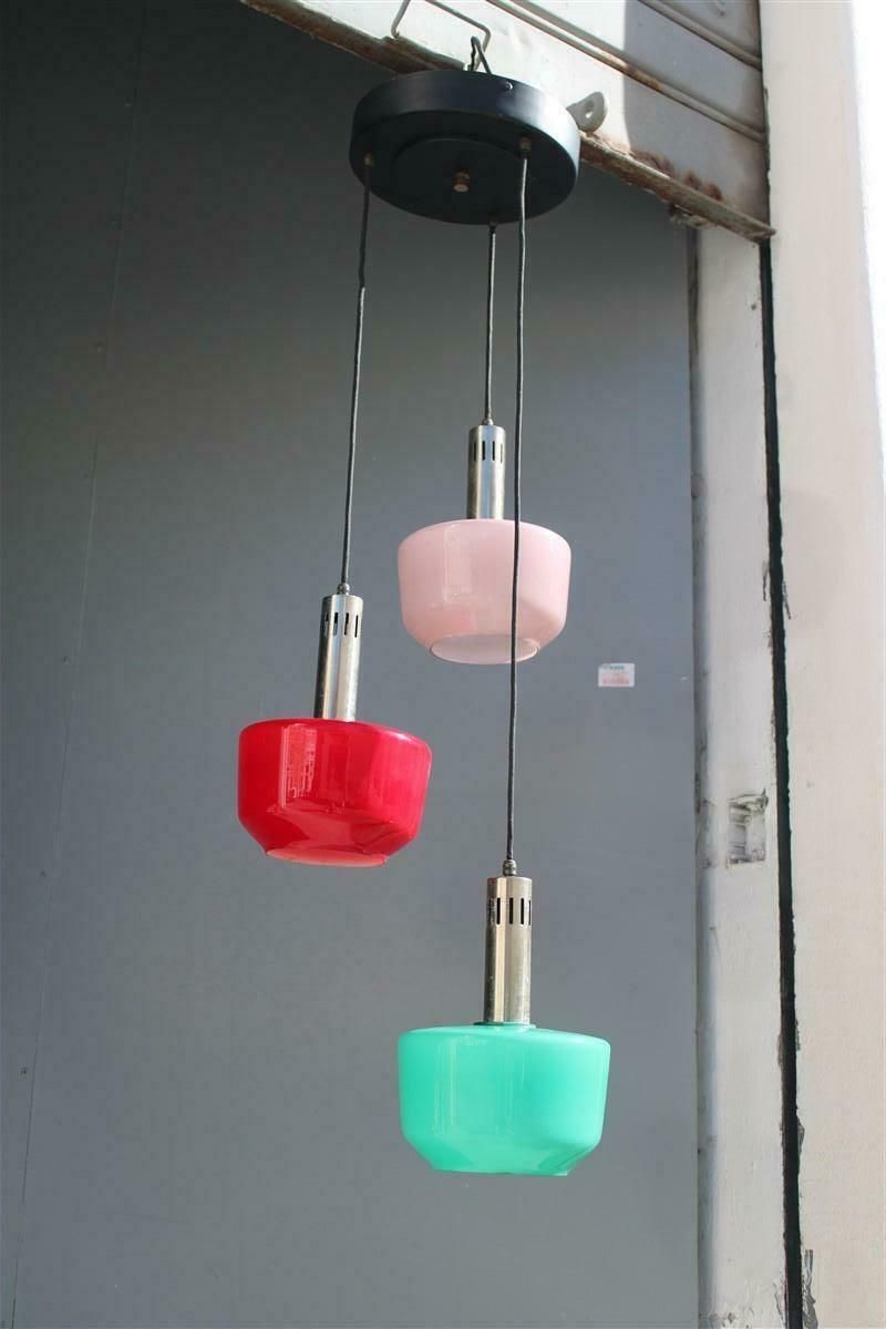 Cascade Chandelier Ceiling Lamp Vistosi Red Green Pink 1950s Mid Century Italy photo buy