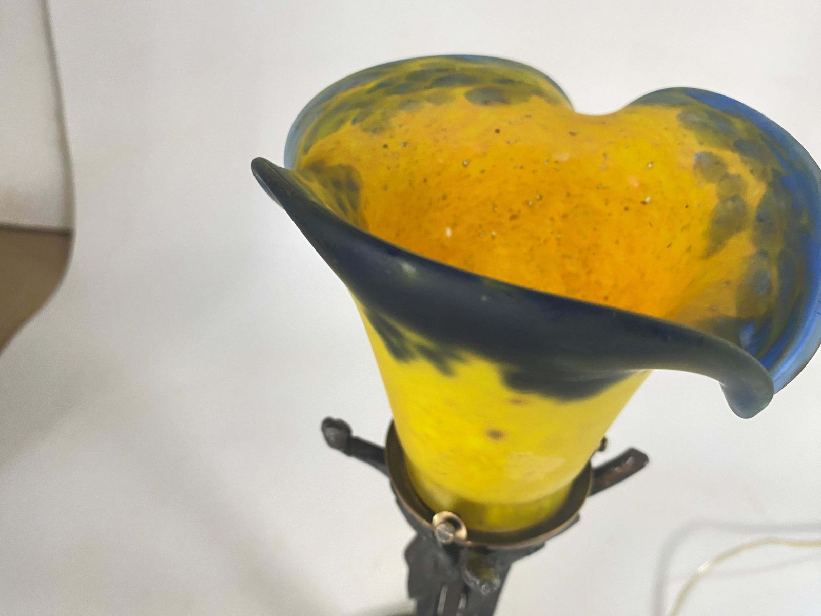 photo furniture French Art Deco Table Lamp Hammered Iron France Circa 1920 Daum Style Pate Verre