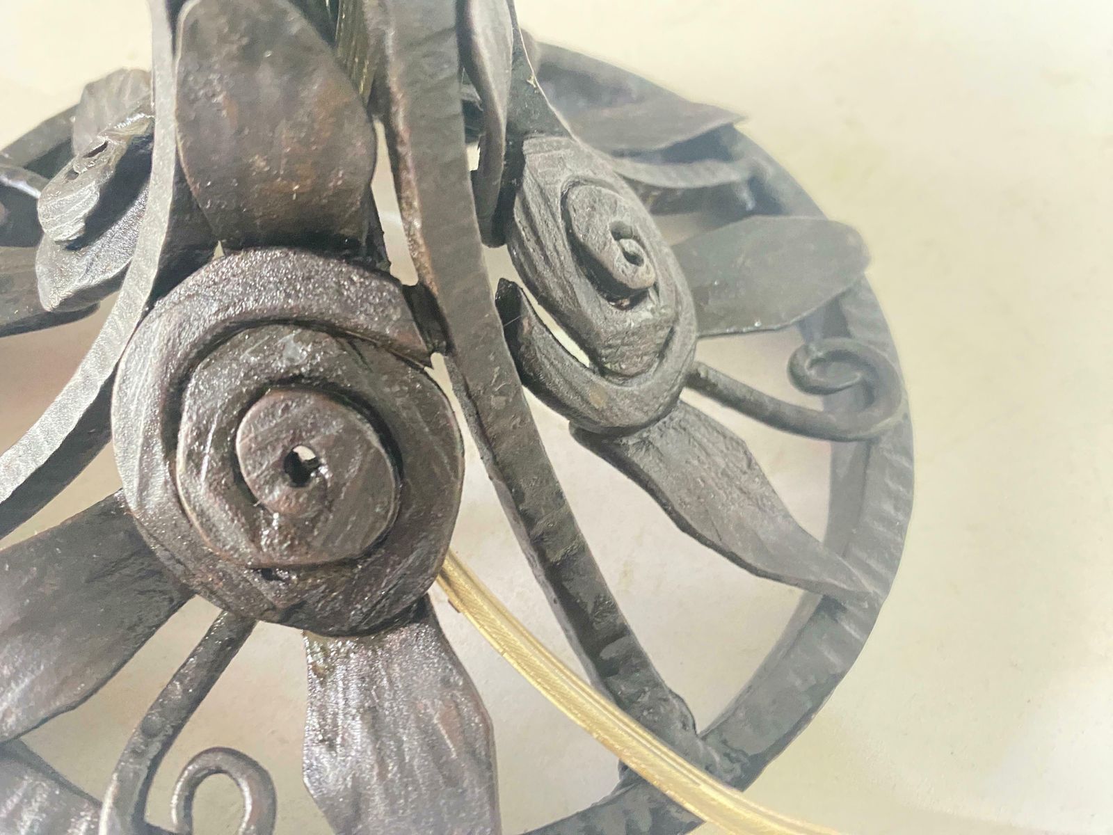 photo for sale French Art Deco Table Lamp Hammered Iron France Circa 1920 Daum Style Pate Verre