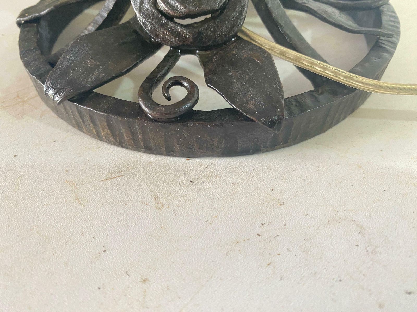 Lighting French Art Deco Table Lamp Hammered Iron France Circa 1920 Daum Style Pate Verre photo