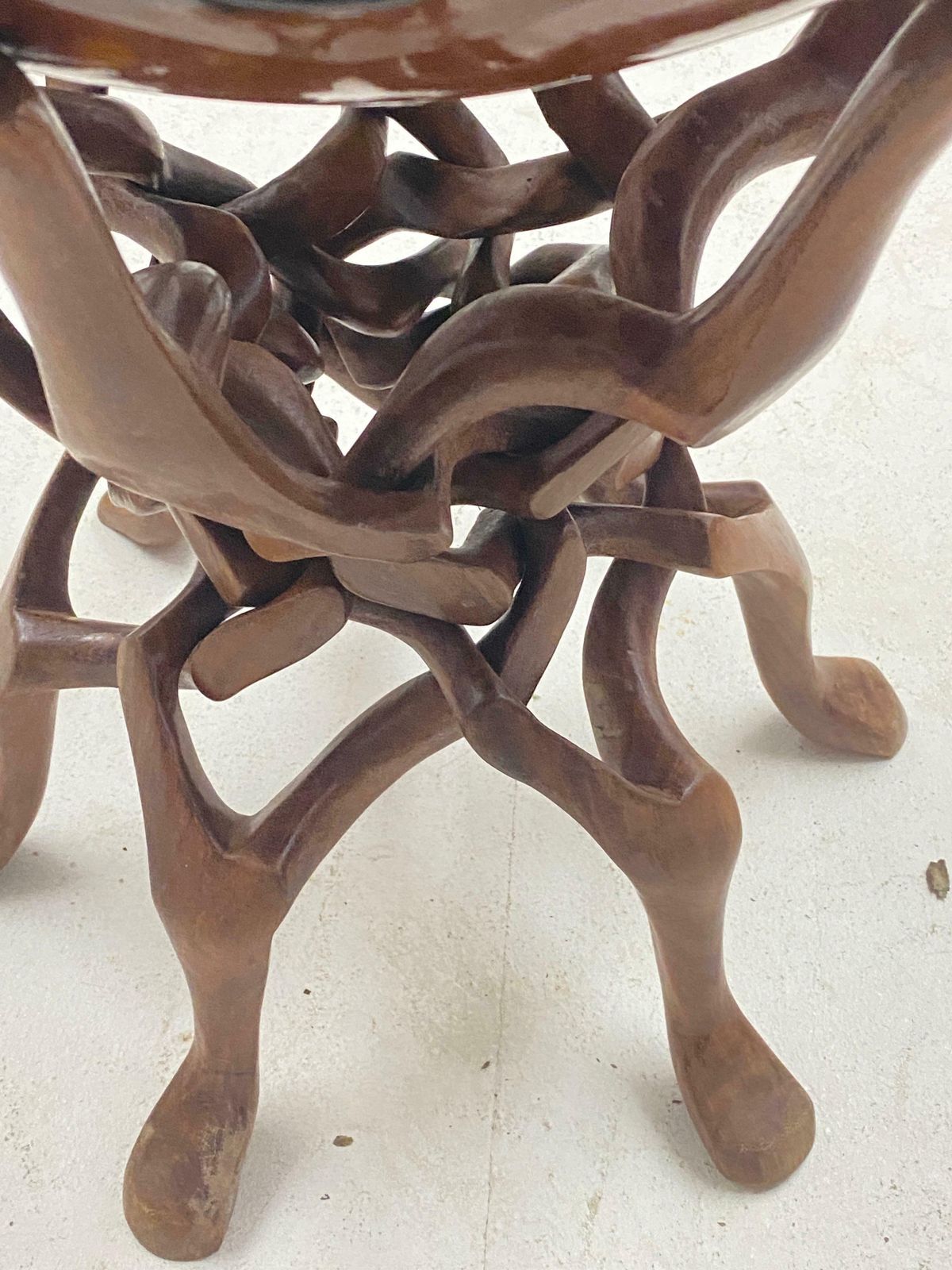 Large Ceramic Vide Poche On A Tripod Base In Wood Sculpted Birds Circa France photo vintage