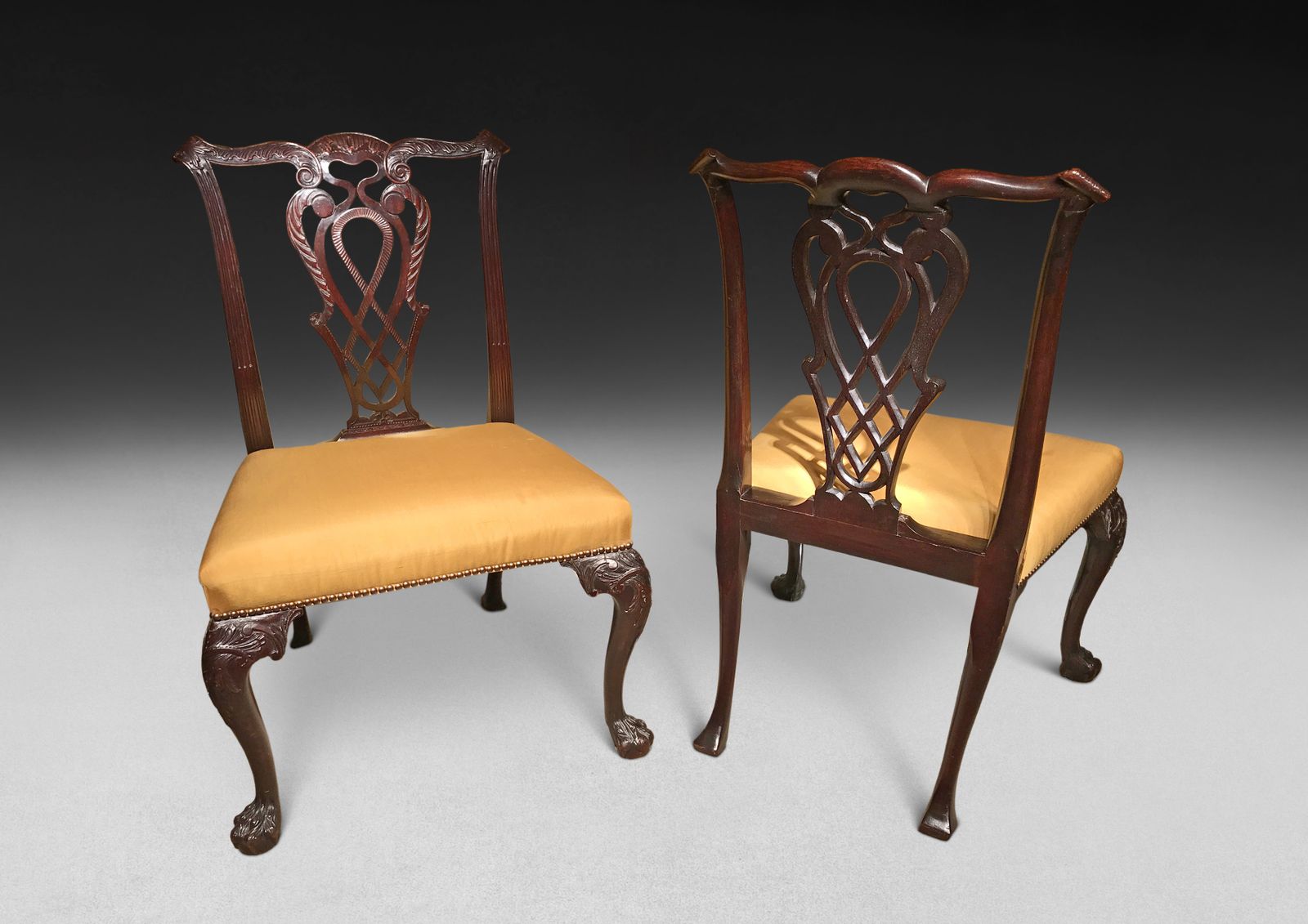 Pair Of Chippendale Style Carved Mahogany Dining Chairs